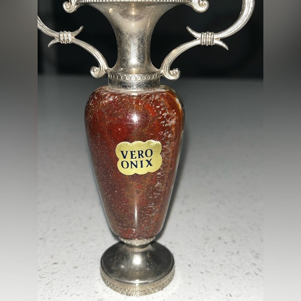 Vintage Italian VERO ONIX Real Onyx Vase w/ Ornate Scroll Handles MCM Decor - Picture 4 of 10